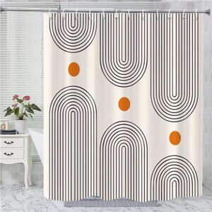Boho Mid Century Shower Curtain, Minimalist Abstract Arch Simple Sun Modern